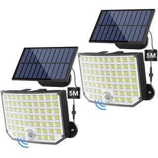 Ortiny Solarlampen für Außen, Solarstrahler mit Bewegungsmelder, 256 LEDs Solar mit Bewegungsmelder, 3 Modi IP65 wasserdicht, 180° Ausleuchtungswinkel, mit 5 m Kabel, Außenleuchte für Terrasse/Garage