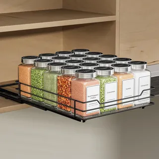 ZDDLOINP Ausziehbares Gewürzregal Für Schrank, Gewürzregal Schwarz, Gewürz Organizer Ausziehbar, Schrank Organizer Platzsparend, Schrank Organizer Küche