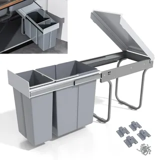 MYOYAY LeHom Ausziehbarer Mülleimer unter der Theke, Recycling-Mülleimer mit Deckel, Küchenschrank, Abfalleimer, Doppelbett, 10 l + 20 l, 30 Liter