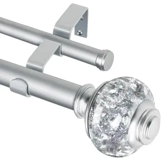 USFOOK Doppel-Gardinenstangen für Fenster, 168 bis 300 cm, silberfarben, 2,5 cm, verstellbar, strapazierfähig, Teleskopstange mit durchscheinenden Endstücken, Wandmontage