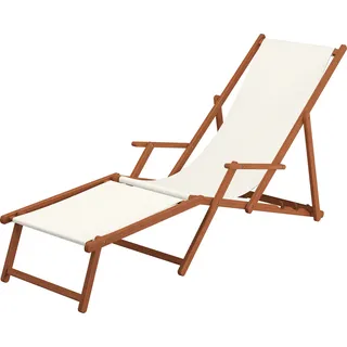 Sonnenliege weiß Kissen Liegestuhl Gartenliege Holz Deckchair Strandstuhl Gartenmöbel 10-303FKH - Weiß