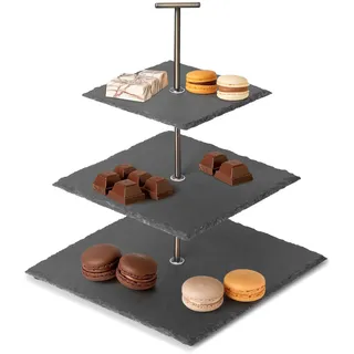 Navaris 3-stöckiger Dessert-Ständer - Kuchenständer aus Naturschiefer