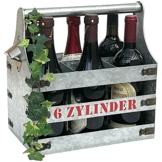 DanDiBo Weinträger Metall mit Öffner 6 Zylinder 96402 , Grau , 33x33x20 cm , Küchenzubehör, Küchenhelfer, Küchenutensilien