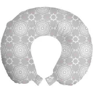 ABAKUHAUS orientalisch Reisekissen Nackenstütze, Starry Mandala Gedämpfte Töne, Schaumstoff Reiseartikel für Flugzeug und Auto, 30x30 cm, Pale Grau und Weiß - Grau