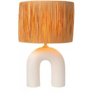 Tischleuchte Porzellan Rattan Weiß 45 cm E27 blendarm Tischlampe Wohnzimmer