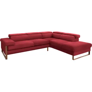 W.SCHILLIG Ecksofa »finn, Designsofa mit tollem Sitzkomfort, bequem, L-Form« German Design Award 2016, Fußgestell Nussbaum natur, Breite 281 cm, rot