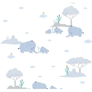 Vliestapete Tapete mit Tieren Kinderzimmertapete Blau Grau FSC®
