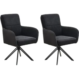 byLIVING Stuhl 2-er Set TINO / Bezug Webstoff-Mikrofaser in schwarz, Gestell in schwarz / 360° drehbar / Esszimmerstuhl / Küchenstuhl / B 62 x H ... - Schwarz
