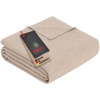 Ibena Charlotte Bio Strickdecke 140x200 cm - 100% Baumwolle, Made in Germany, Baumwolldecke mit Struktur beige
