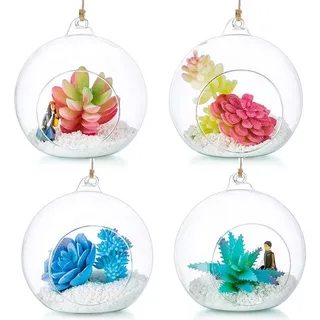 Hängende Glaskugeln Terrarium Orbs - 4 Stück Glas Pflanzenbehälter - große Öffnung Luftfarn Pflanzen Vase Hänger - 4,72 Zoll - für Zuhause Feier Hochzeit Garten DIY Design