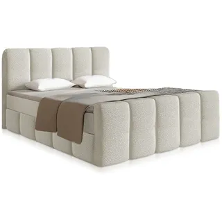 Juskys Boxspringbett Manitoba - Bouclé-Stoff - Beige