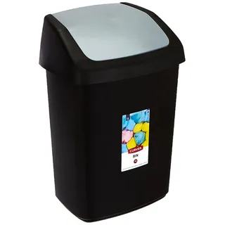 Curver Mülleimer mit Schwingdeckel, Schwarz/Grau, 10 Liter