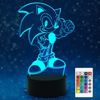 AIRUEEK Sonic Hedgehog Spielzeug 3D nachtlicht -16 Farbvariationen LED Illusion Lampe Schlafzimmer Dekor Beleuchtung/Sonic Figur Lampe Geburtstags Geschenke für Männer, Vatertagsgeschenk