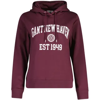 Hoodie GANT "REGULAR GRAPHIC", Damen, Gr. XL, rot (schwarzened wine), Sweatware, Obermaterial: 80% Baumwolle, 20% Polyester, regular fit normal, Rippbündchen, Sweatshirts Hoodie