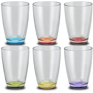 Peill+Putzler Germany 6er-Set Longdrinkgläser, pflegeleicht, für Zuhause | mit buntem Boden, 410 ml Volumen, mehrfarbige Trinkgläser, Wassergläser in 6 Farben, Coctailgläser, praktisch im Alltag