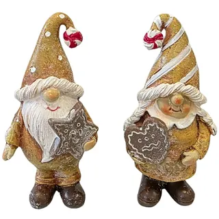 Weihnachtsfiguren Santa & Frau, 2er Set: Weihnachtsmann Deko, Dekofiguren Nikolaus Weihnachten, Weihnachtsdeko Figuren Innen, Weihnachtswichtel mit Lebkuchen, Winterfiguren Tischdeko Klein, 10,5 cm