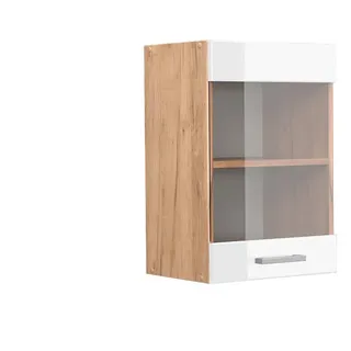 Vicco Küchenglasschrank R-Line Weiß Hochglanz 40 cm , Holzwerkstoff , 2 Fächer , Rechteckig , 40x60x31 cm , Küchen, Küchenmöbel, Küchenschränke, Küchenoberschränke