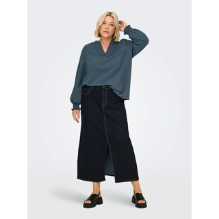 Shirtbluse ONLY CARMAKOMA "CARMETTA LIFE V-NECK TOP WVN NOOS", Damen, Gr. 54, blau (ombre blau), Web, Obermaterial: 100% Polyester, unifarben, regular fit normal, V-Ausschnitt, Bündchen, Blusen Shirtbluse, Kunstfaser, regular fit