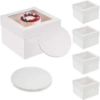 Relaxdays Tortenbox 5er Set, Fenster & Cakeboards, HBT: 20x30x30 cm, Tortenschachtel, Hochzeit & Catering, Karton, weiß