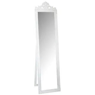 Casa Padrino Barock Standspiegel Weiss mit wunderschönen Barockrahmen und Ornamentaufsatz H. 180 cm - Handgefertigt - Weiß