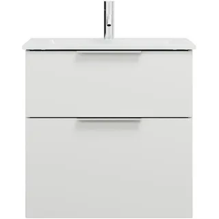 burgbad Eqio Glas-Waschtisch inklusive Waschtischunterschrank, Breite 620mm, SEYX062F2009A0070G0146, Farbe: Weiß Hochglanz / Weiß Hochglanz, Griff Chrom G0146