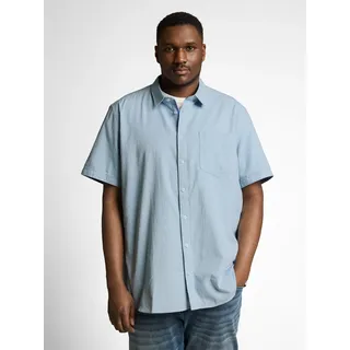 Kurzarmhemd TOM TAILOR PLUS, Herren, Gr. 3XL, N-Gr, blau (light blau dot structure), Web, Obermaterial: 100% Baumwolle, gepunktet, weit hüftbedeckend, Rundhals, Hemden Kurzarmhemd, mit Minimalprint - Große Größen