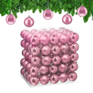 Relaxdays Weihnachtskugeln 100er Set, Weihnachtsdeko, matt & glänzend, Christbaumkugel ∅ 6 cm, Weihnachtsbaumdeko, rosa