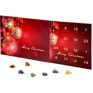 VALIOSA Mode-Schmuck Adventskalender mit Halskette + 23 individuelle Anhänger aus Halb-Edelstein, Geschenkidee für Mädchen, 24-teilig (1 Set) - Rot