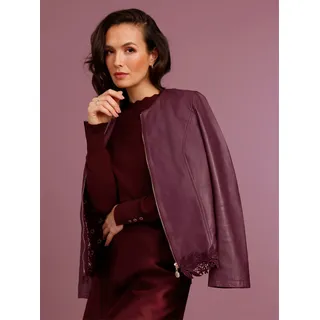 Lederblazer CREATION L PREMIUM "Lammnappa-Lederblazer", Damen, Gr. 48, lila (burgund), 100% Lammnappaleder, Spitze:100% Polyester, Blazer Lederblazer