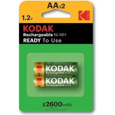 Kodak rechargeable Ni-MH AA battery 2600 mAh 2 pack - Batterie - Mignon (AA) (AA, 2600 mAh), Batterien + Akkus