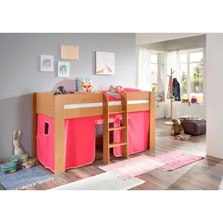 Relita Hochbett »Andi« mit Rolllattenrost und Vorhang, mit Leiter, pflegel. Dekor Oberfläche, pink