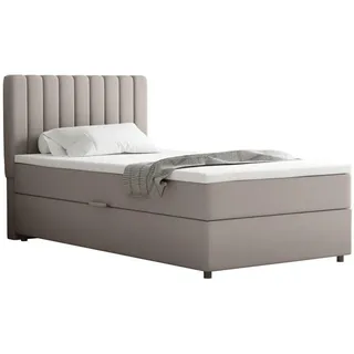 Homesy Boxbett Everest 100 x 200 cm Einzelbett mit hochwertiger Bonell-Matratze und Topper , Cappuccino , Holz , Mode , H3 , 100x200 cm , Oeko-Tex® Standard 100 , Schlafzimmer, Betten, Boxspringbetten