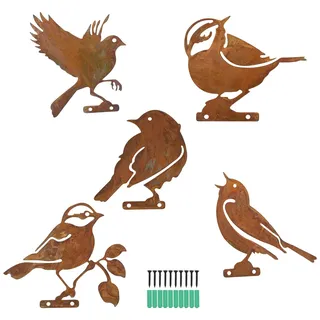 Rostiges Eichhörnchen Deko Gartenstecker zum Schraube in Holz, Metall Rostige Gartendeko für Draußen Wetterfest Herbst Rost Deko für Den Außenbereich, Garten, Rasen, Baumstumpfdekoration (Vogel)