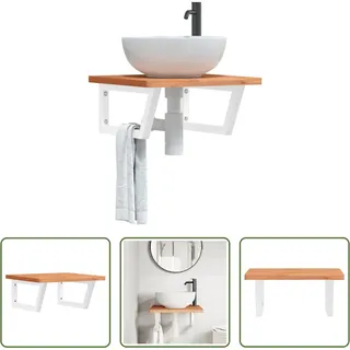 The Living Store Waschbeckenregal Wandmontage Stahl und Massivholz Buche - Braun