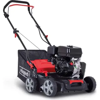 Scheppach Benzin-Vertikutierer SC55P | 5,4 PS / 4 kW 4-Takt-Benzinmotor | 6 Stufen von -15 bis +5 mm | 40 L Fangkorb-Volumen | Seilzugstarter