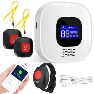 Notrufknopf für Senioren Notruf Armband, WiFi Smart Hausnotruf mit Notrufarmband, Notrufklingel Alert System Senioren Alarmknopf für Patienten Behinderte,Kinder(1*Empfänger+2*Knopf+1*Uhr)