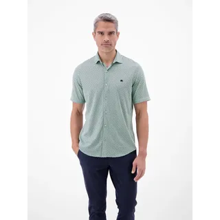 Kurzarmhemd LERROS, Herren, Gr. M, N-Gr, mint water, Web, Obermaterial: 100% Baumwolle, gemustert, normal hüftbedeckend, Rundhals, Hemden Kurzarmhemd, mit Minimalprint