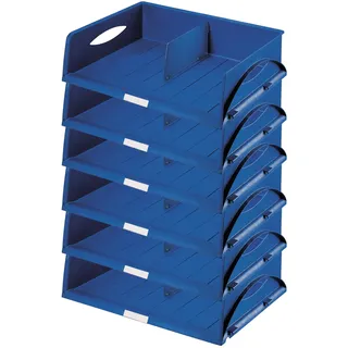 Leitz Ablagekorb Querformat A3, 6er Pack, Ideales Sortier- und Ablagesystem für Poststellen und Kopierräume, Blau, Sorty, 52320035