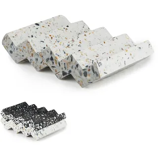 Tapeera Jesmonite Terrazzo Seifenschale – Schnell Trocknend Seifenhalter Seifenbox Seifenablage für Badezimmer Dusche Küche – Seifenhalterung Schwammhalter Stein Optik – Weiß