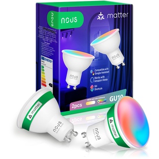 NOUS GU10 RGB LED Lampe, WLAN Glühbirne Alexa, Smart Light Bulb, App gesteuertes Licht, Glühbirne Farbwechsel, LED Glühbirne dimmbar, Smart Life/Tuya App, 2.4GHz WiFi, Pack of 2