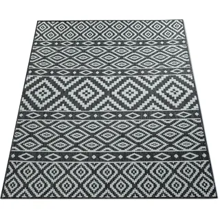 Paco Home In- , Outdoor Teppich Balkon Terrasse Orientalisch Skandi Designs Kreis Muster Grösse 80x200 cm - Schwarz