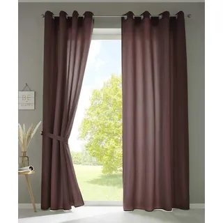 Gardinenbox 2er Set Vorhänge Schal Ösen »Berlin« HxB 225x140 cm Braun Blickdicht Microsatin Lichtdurchlässig Uni Matt, 20405N2