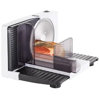 Unold 78860 Allesschneider Curve White, Verstellbare Küchenmaschine 0 bis 15 mm, Wellenschliffmesser (ca. Ø 17 cm), Brotschneidemaschine, Schinkenschneider, elektrisches Messer, Fleisch & Käse