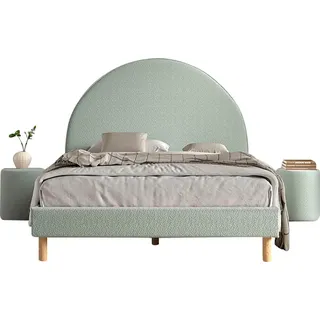 Vipack »Moon, best. aus Polsterbett 140/200 und 2 Hocker/Nachttische« B/H/T ca. 147x132x212cm, bogenförmiges Kopfteil, Füße Massivholz, inkl. Lattenrost, Bezug flauschiger Bouclé Stoff, wahlweise 4 Farben