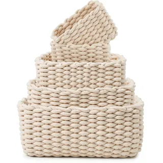 EZOWARE 5er Baumwolle Strickkorb White Aufbewahrungskorb Weiß für Kinderzimmer, Speicherung Kleiner Haushaltsartikel