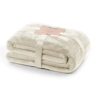 DecoKing Kuscheldecke 160x210 cm Creme Decke Microfaser Tagesdecke Fleece weich sanft kuschelig Ecru Ivory Elfenbein Cream Mic