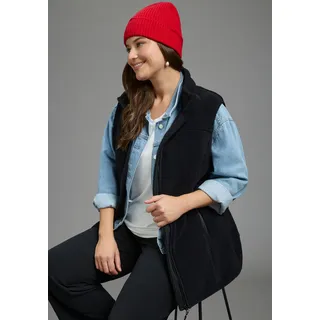 Longweste LAURA SCOTT CURVE "Große Größen", Damen, Gr. 40/42, schwarz, Fleece, Obermaterial: 100% Polyester, unifarben, figurumspielend Po-bedeckend, Westen Longweste, Fleece Weste aus Teddy Fell ideal für den Übergang