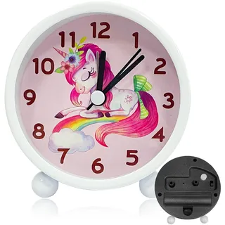 YeahBoom Kinderwecker für Schulanfänger,Kinder Lernwecker,Kinderwecker Mädchen Ohne Ticken,Wecker Kinder mit Nachtlicht,Einhorn Wecker,Batteriebetriebene Weckuhr für Mädchen Jungen