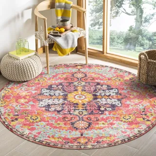 Lahome Bohemian Floral Medallion Runder Teppich - 122 cm Hot Pink Weicher Schlafzimmer Küche Matte, Türkisch Waschbar Innenboden Akzent Badezimmer für Kinderzimmer Wohnzimmer
