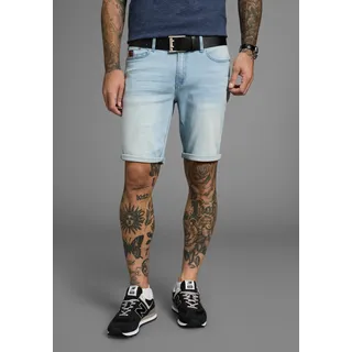 Jeansshorts BRUNO BANANI "Hutch-Shorts", Herren, Gr. 38, Länge 32, blau (light blau), Denim/Jeans, Obermaterial: 98% Baumwolle, 2% Elasthan, unifarben, normal kurz, Jeans Jeansshorts, gerade geschnittene kurze Beine, niedrige Leibhöhe, Topseller